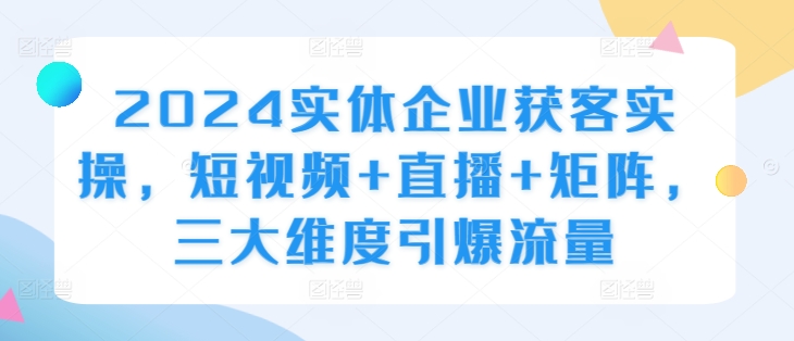 2024实体企业获客实操，短视频+直播+矩阵，三大维度引爆流量-一起网赚吧