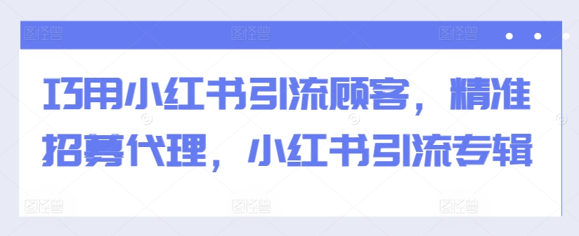 巧用小红书引流顾客，精准招募代理，小红书引流专辑-一起网赚吧