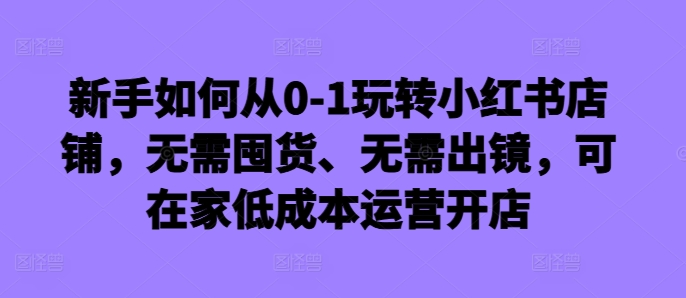 新手如何从0-1玩转小红书店铺，无需囤货、无需出镜，可在家低成本运营开店-一起网赚吧