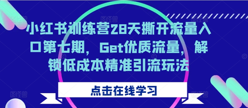 小红书训练营28天撕开流量入口第七期，Get优质流量，解锁低成本精准引流玩法-一起网赚吧