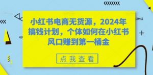 小红书电商无货源，2024年搞钱计划，个体如何在小红书风口赚到第一桶金-一起网赚吧