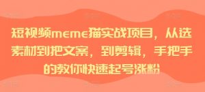 短视频meme猫实战项目，从选素材到把文案，到剪辑，手把手的教你快速起号涨粉-一起网赚吧