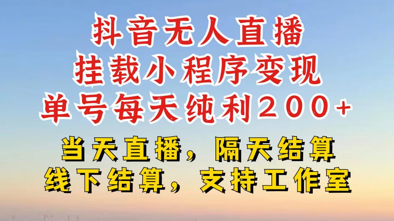 抖音无人直播挂载小程序，零粉号一天变现二百多，不违规也不封号，一场挂十个小时起步【揭秘】-一起网赚吧