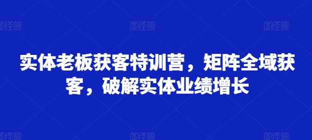 实体老板获客特训营，矩阵全域获客，破解实体业绩增长-一起网赚吧