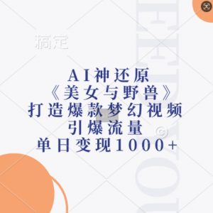AI神还原《美女与野兽》，打造爆款梦幻视频，引爆流量，单日变现1k-一起网赚吧