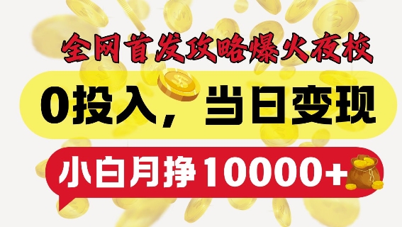 全网首发爆火夜校，0投入，当日变现，小白轻松月入1w+【揭秘】-一起网赚吧