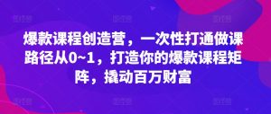 爆款课程创造营,一次性打通做课路径从0~1,打造你的爆款课程矩阵,撬动百万财富-一起网赚吧
