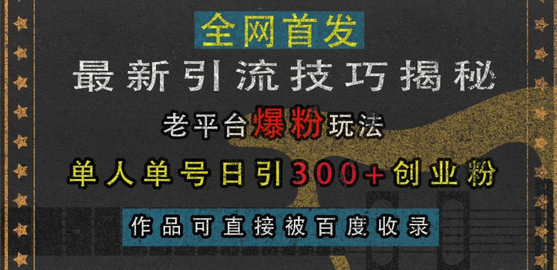 最新引流技巧揭秘，老平台爆粉玩法，单人单号日引300+创业粉，作品可直接被百度收录-一起网赚吧