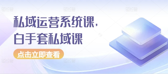 私域运营系统课，白手套私域课-一起网赚吧