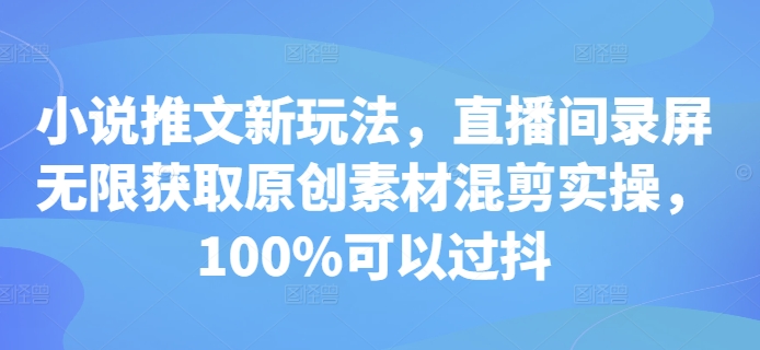 小说推文新玩法，直播间录屏无限获取原创素材混剪实操，100%可以过抖-一起网赚吧