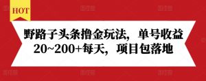 野路子头条撸金玩法，单号收益20~200+每天，项目包落地-一起网赚吧