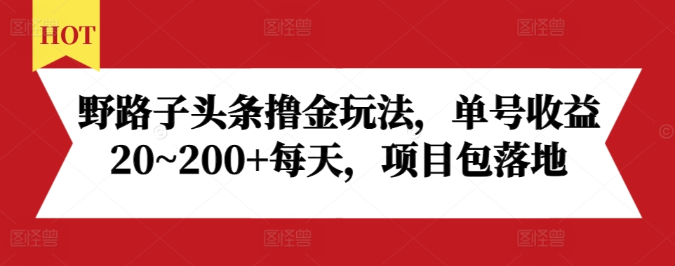 野路子头条撸金玩法，单号收益20~200+每天，项目包落地-一起网赚吧