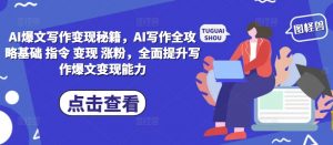 AI爆文写作变现秘籍，AI写作全攻略基础 指令 变现 涨粉，全面提升写作爆文变现能力-一起网赚吧