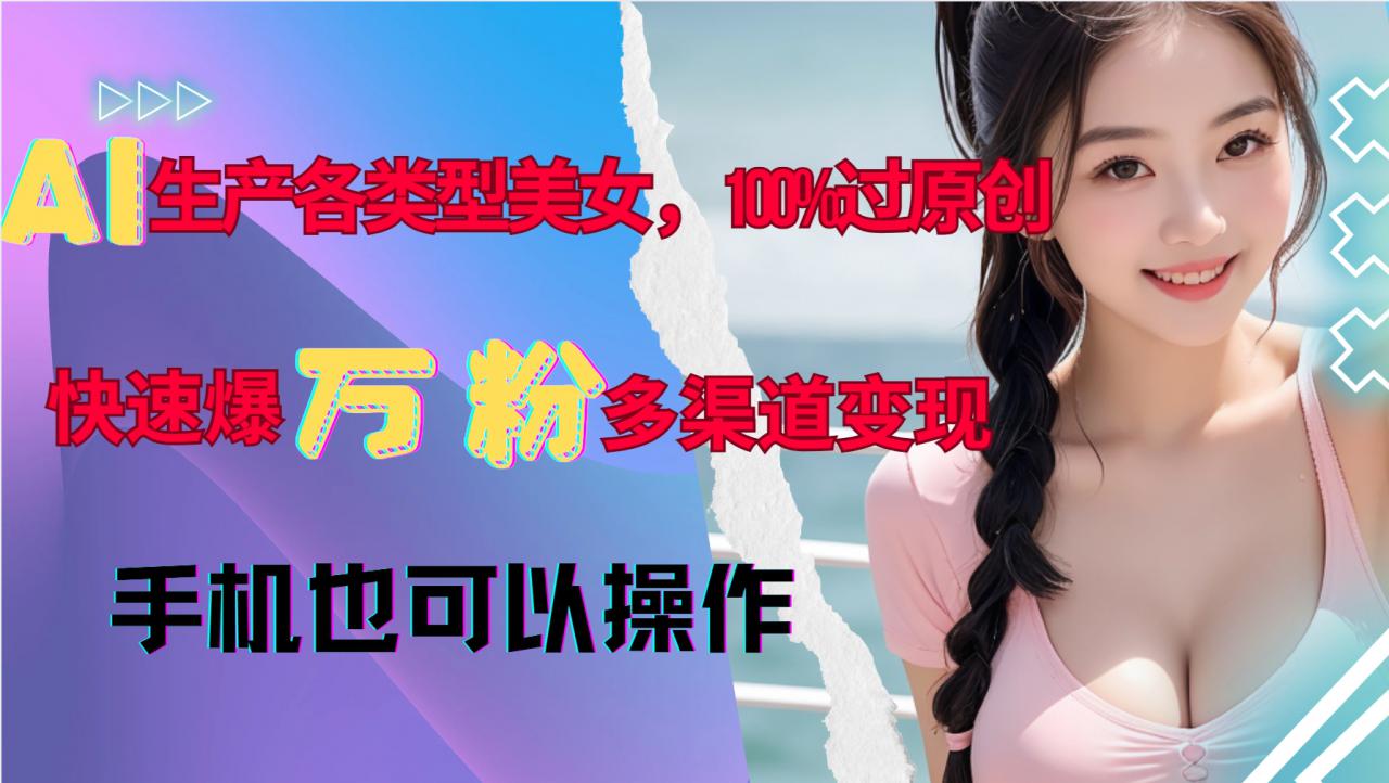 AI生产各类型美女，100%过原创，快速爆万粉，多渠道变现，新手可做-一起网赚吧
