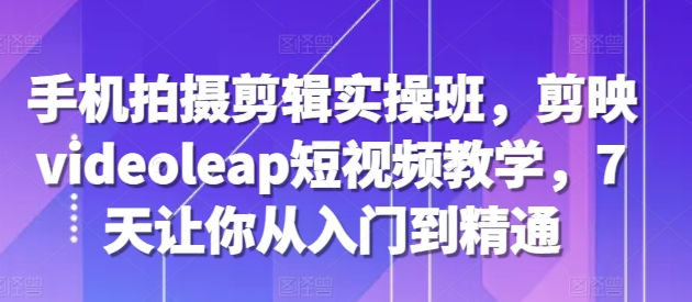 手机拍摄剪辑实操班，剪映videoleap短视频教学，7天让你从入门到精通-一起网赚吧
