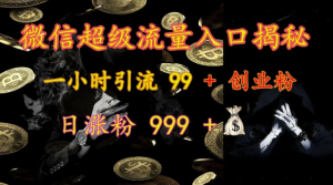 微信超级流量入口揭秘:一小时引流 99 + 创业粉,日涨粉 999 +-一起网赚吧