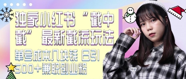 最新小红书截流玩法 独家截中截 单号成本几块钱 日引500+CY粉JZ粉-一起网赚吧