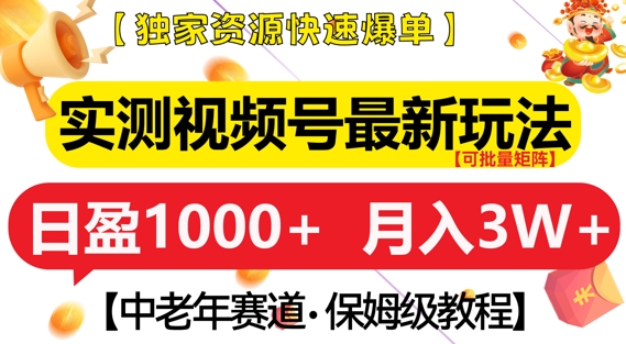 实测视频号最新玩法，中老年赛道，独家资源，月入过W+【揭秘】-一起网赚吧