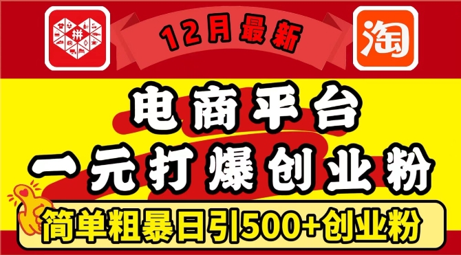 12月最新：电商平台1元打爆创业粉，简单粗暴日引500+精准创业粉，轻松月入过W【揭秘】-一起网赚吧