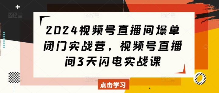 2024视频号直播间爆单闭门实战营，视频号直播间3天闪电实战课-一起网赚吧