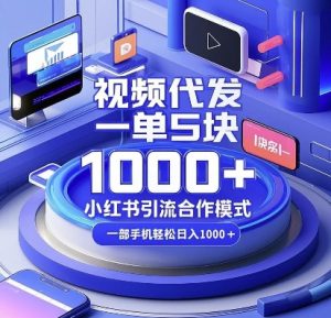 视频代发，一单5块，小红书引流合作模式，一部手机轻松日入多张【揭秘】-一起网赚吧