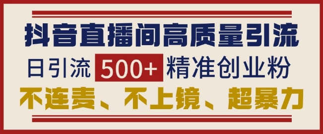 抖音直播间引流创业粉，无需连麦、不用上镜、超暴力，日引流500+高质量精准创业粉-一起网赚吧