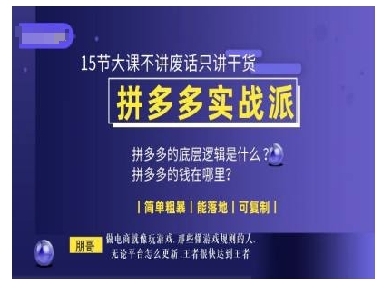 朋哥电商(拼多多实战派)，15节大课不讲废话只讲干货，简单粗暴 能落地 可复制-一起网赚吧