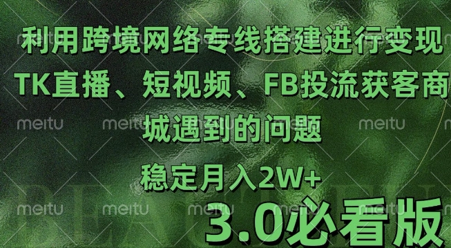 利用跨境电商网络及搭建TK直播、短视频、FB投流获客以及商城遇到的问题进行变现3.0必看版【揭秘】-一起网赚吧