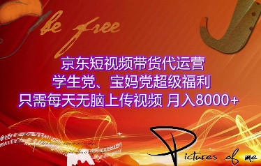 京东短视频带货代运营，学生党、宝妈党超级福利，只需每天无脑上传视频，月入8000+【仅揭秘】-一起网赚吧
