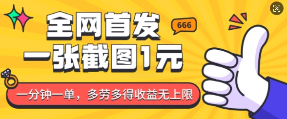 全网首发，一张截图1块钱，一分钟一单，多劳多得，收益无上限-一起网赚吧