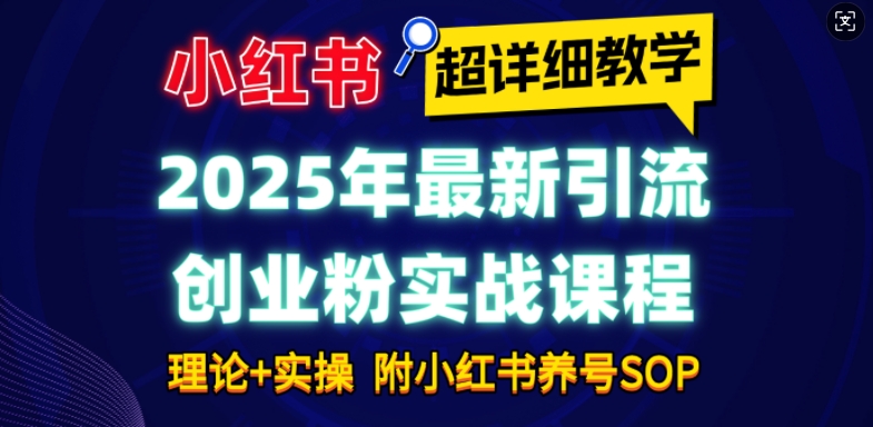 2025年最新小红书引流创业粉实战课程【超详细教学】小白轻松上手，月入1W+，附小红书养号SOP-一起网赚吧