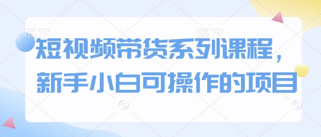 短视频带货系列课程，新手小白可操作的项目-一起网赚吧