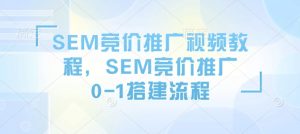 SEM竞价推广视频教程，SEM竞价推广0-1搭建流程-一起网赚吧