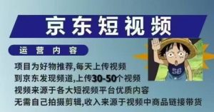 京东短视频带货课，无需自己拍摄剪辑，保姆式教学，两天快速上手-一起网赚吧