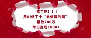 疯了吧!用AI做了个“会做饭的猫”,播放200万,单日变现1k-一起网赚吧