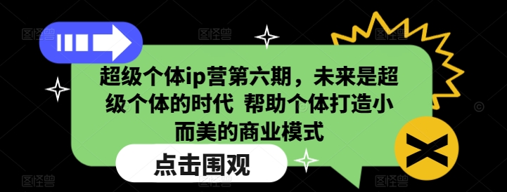 超级个体ip营第六期，未来是超级个体的时代  帮助个体打造小而美的商业模式-一起网赚吧