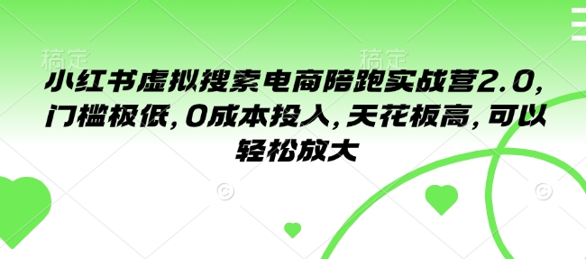小红书虚拟搜索电商陪跑实战营2.0，门槛极低，0成本投入，天花板高，可以轻松放大-一起网赚吧