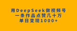 用DeepSeek做视频号,一条作品点赞几十万,单日变现1k-一起网赚吧