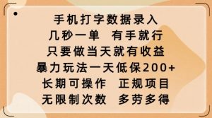 手机打字数据录入，几秒一单，有手就行，只要做当天就有收益，暴力玩法一天低保2张-一起网赚吧