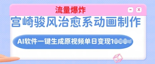 宫崎骏风治愈系动画制作，AI软件一键生成原创视频流量爆炸，单日变现多张，详细实操流程-一起网赚吧