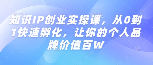 知识IP创业实操课，从0到1快速孵化，让你的个人品牌价值百W-一起网赚吧