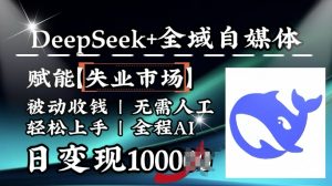 降维打击，Deepseek+全域自媒体，赋能失业市场，被动收钱，无需人工全程AI，日变现1k-一起网赚吧