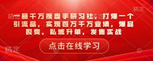 一品千万操盘手研习社，打爆一个引流品，实现百万千万业绩，爆品裂变，私域升单，发售实战-一起网赚吧