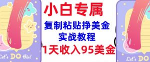 复制粘贴挣美金，0门槛，1天收入95美刀，3分钟学会，内部教程(首次公开)-一起网赚吧