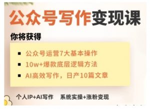 AI公众号写作变现课，手把手实操演示，从0到1做一个小而美的会赚钱的IP号-一起网赚吧