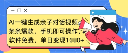 AI一键生成亲子对话视频，条条爆款，一部手机即可操作，单日变现数张-一起网赚吧