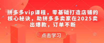 拼多多vip课程，零基础打造店铺的核心秘诀，助拼多多卖家在2025卖出爆款，订单不断-一起网赚吧