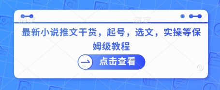 最新小说推文干货，起号，选文，实操等保姆级教程-一起网赚吧