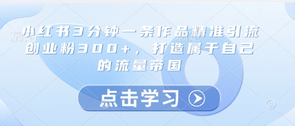 小红书3分钟一条作品精准引流创业粉300+，打造属于自己的流量帝国-一起网赚吧
