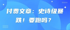 付费文章：史诗级暴跌！要跑吗？-一起网赚吧